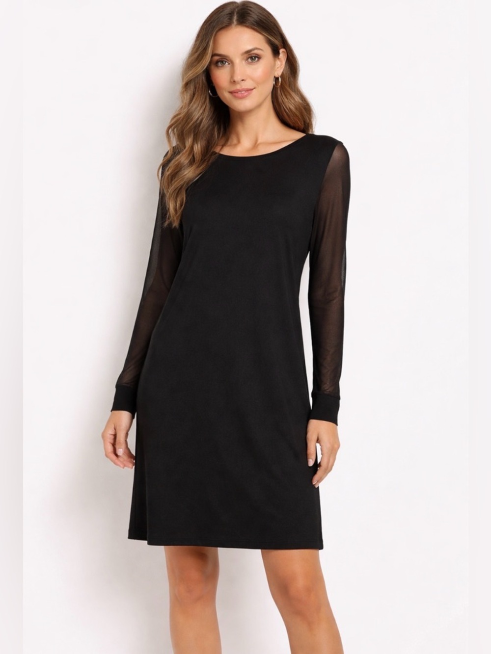 Nick & Nash Black Slip Dress With Long Sleeve Sheer Sleeves Women’s Size L